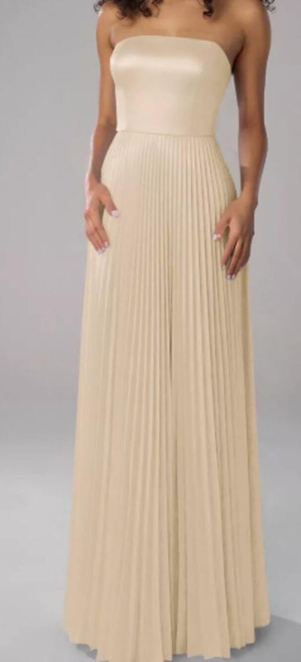 AW BRIDAL 6 S champagne Hermoine satin charmeuse pleated  maxi dress NEW b32